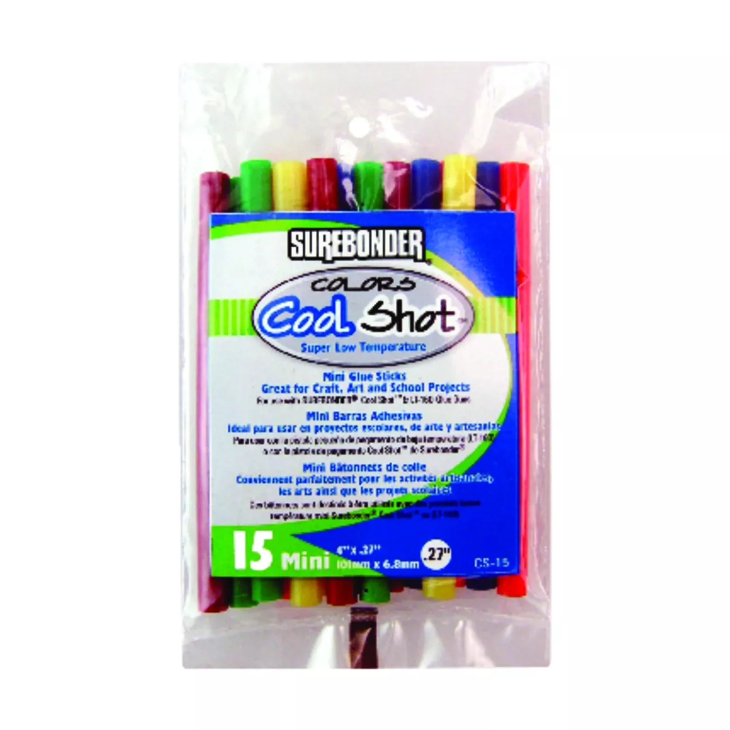 0.3 In. D X 4 In. L Cool Shot Mini Glue Sticks Assorted Colors 15 Pk