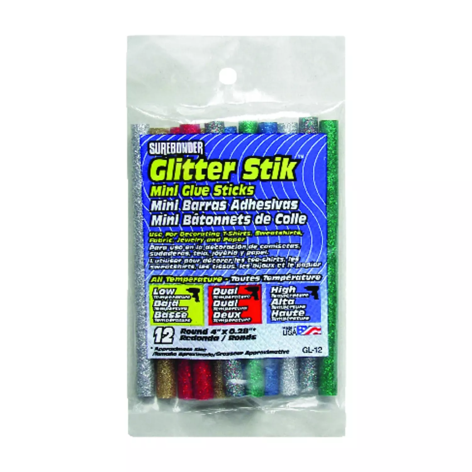 0.3 In. D X 4 In. L Glitter Glue Sticks Assorted Colors 12 Pk