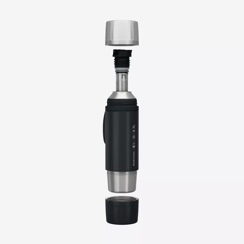 0.7 L insulated stainless steel bottle with tea filter, for hiking and camping carbon grey