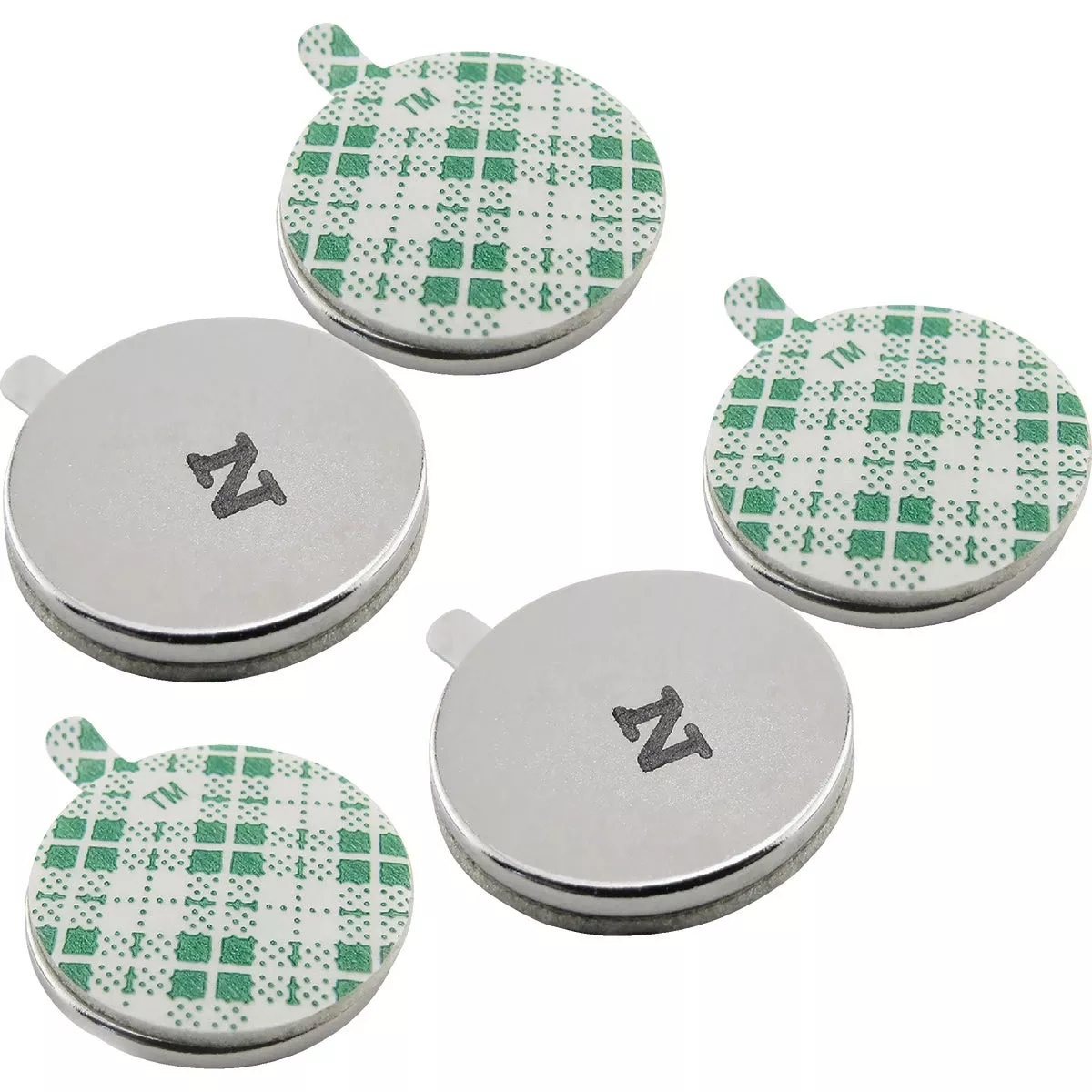 0.75 In. L X 0.75 In. W Silver Disc Magnets With Adhesive 3.91 Lb. Pull 5 Pc