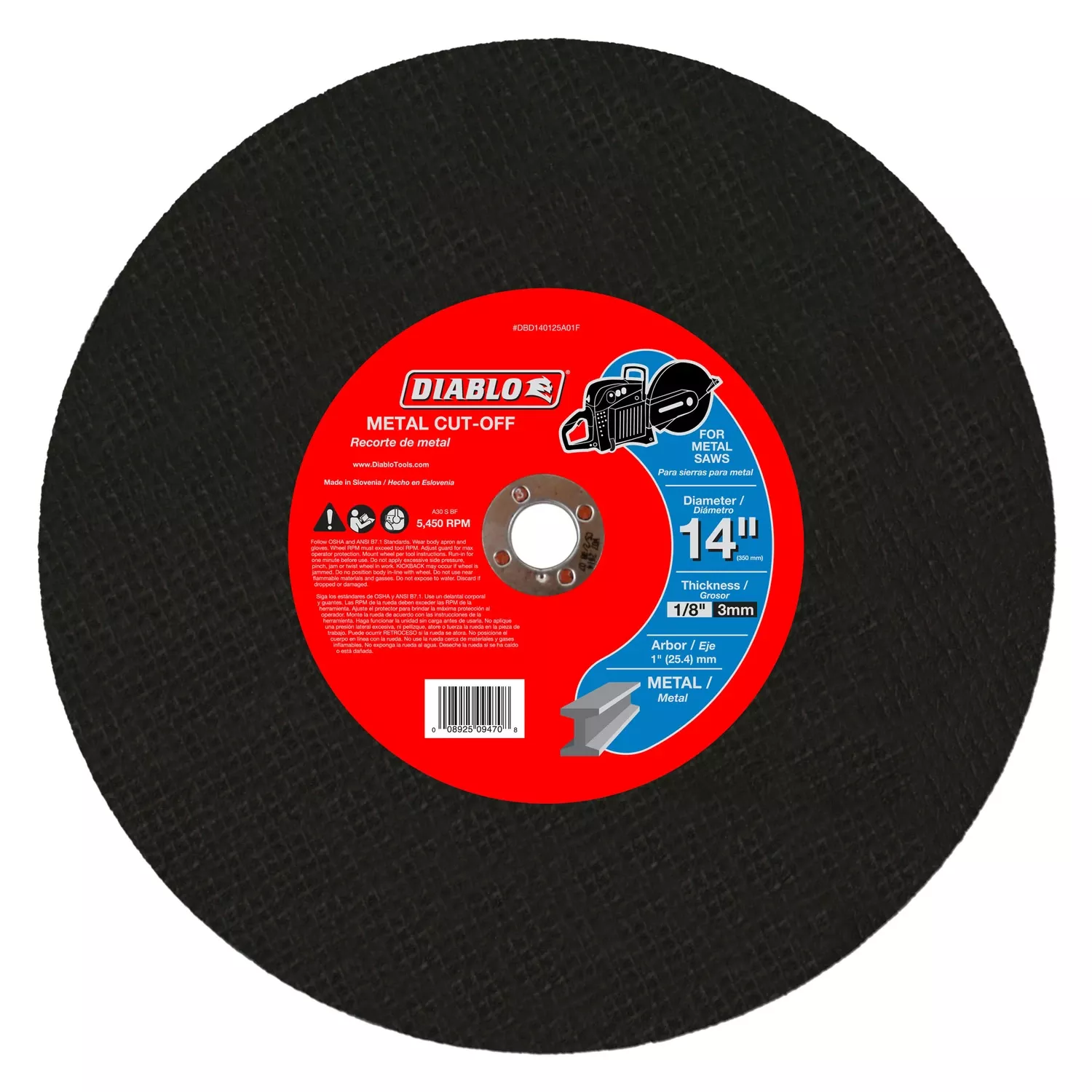 14 In. D X 1 In. X 1/8 In. Thick Aluminum Oxide High Speed Metal Cut-off Disc 1 Pk