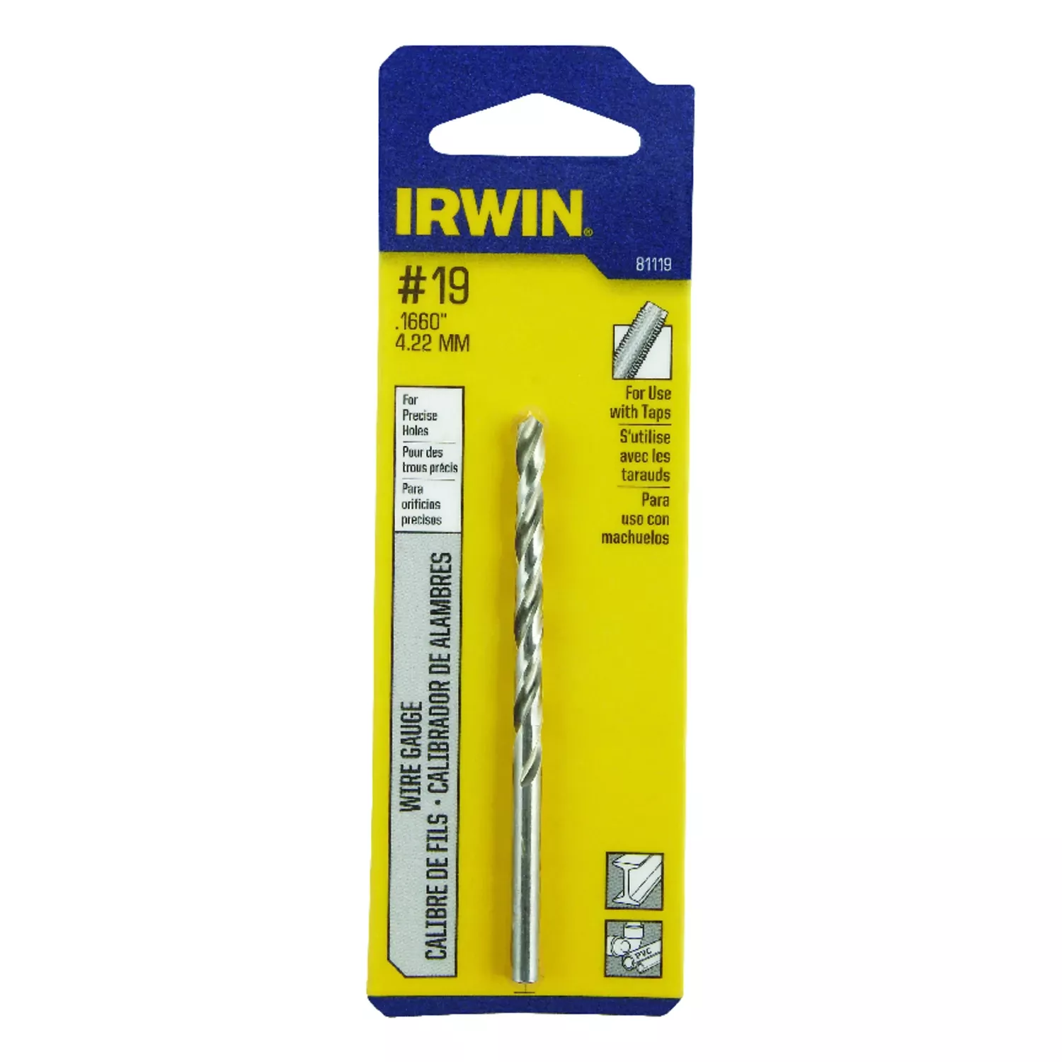 #19 X 3-1/4 In. L High Speed Steel Jobber Length Wire Gauge Bit Straight Shank 1 Pk