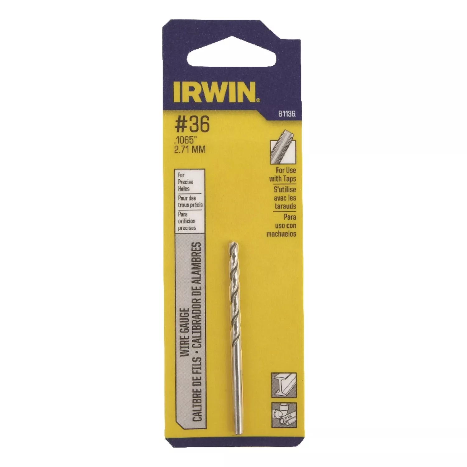 #36 X 2-1/2 In. L High Speed Steel Jobber Length Wire Gauge Bit Straight Shank 1 Pk