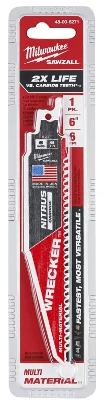 Wrecker 6 In. Nitrus Carbide Reciprocating Saw Blade 6 Tpi 1 Pk