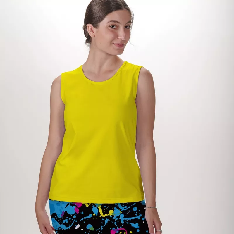 YELLOW SLEEVELESS CREW NECK TOP